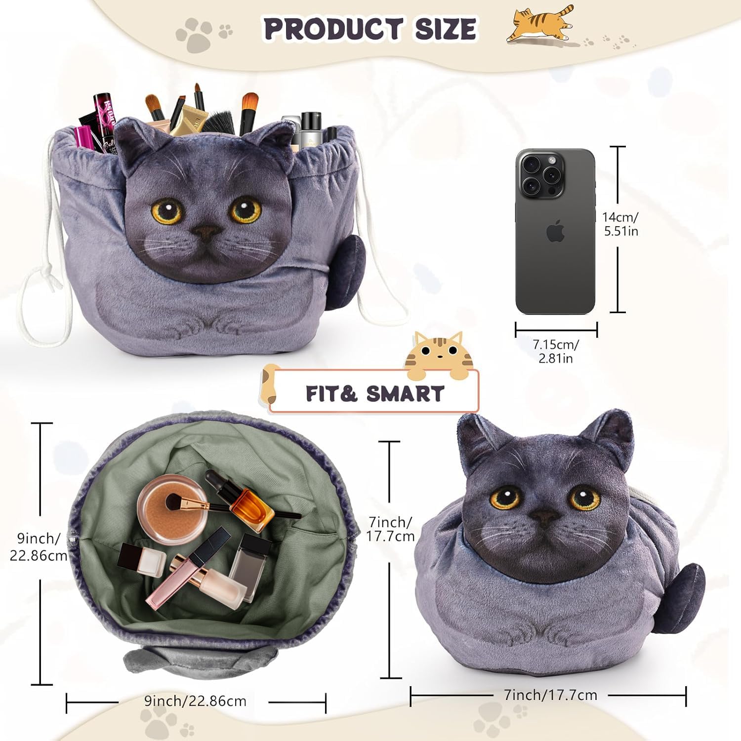 Openhahaha polyester cat makeup bag keeps cosmetics protected and tidy.