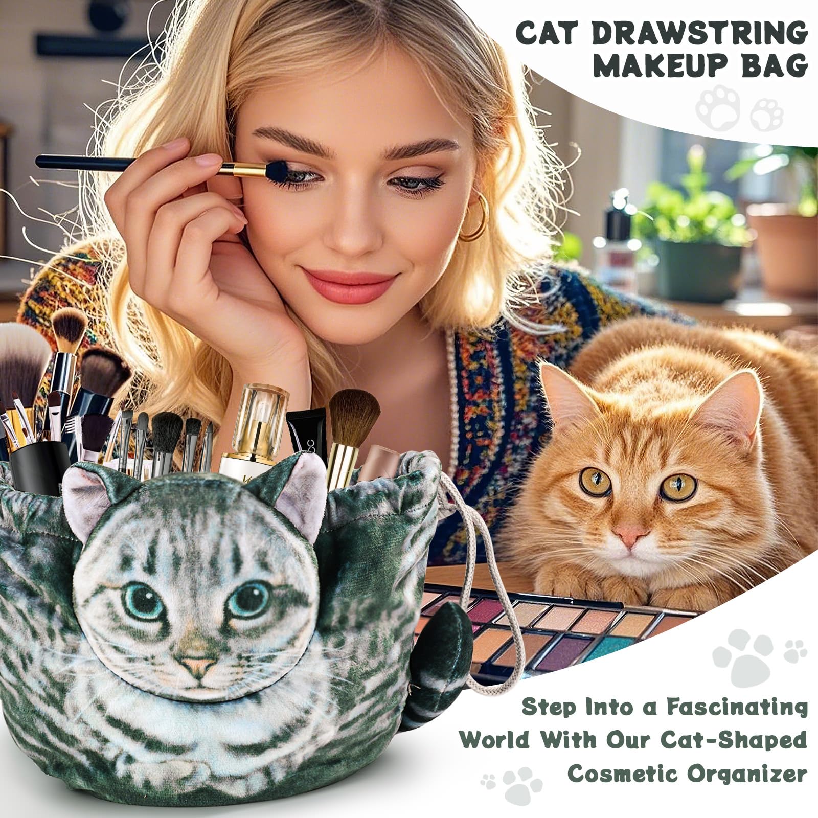 Openhahaha premium polyester makeup bag with 3D cat head design stylish and durable