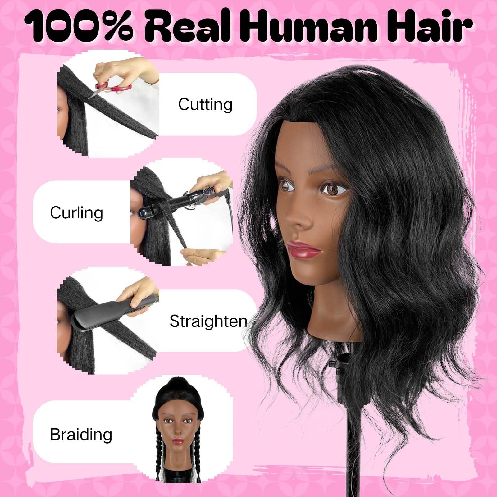 Opini 18-Inch Real-Hair Head used for cutting and trimming practice.