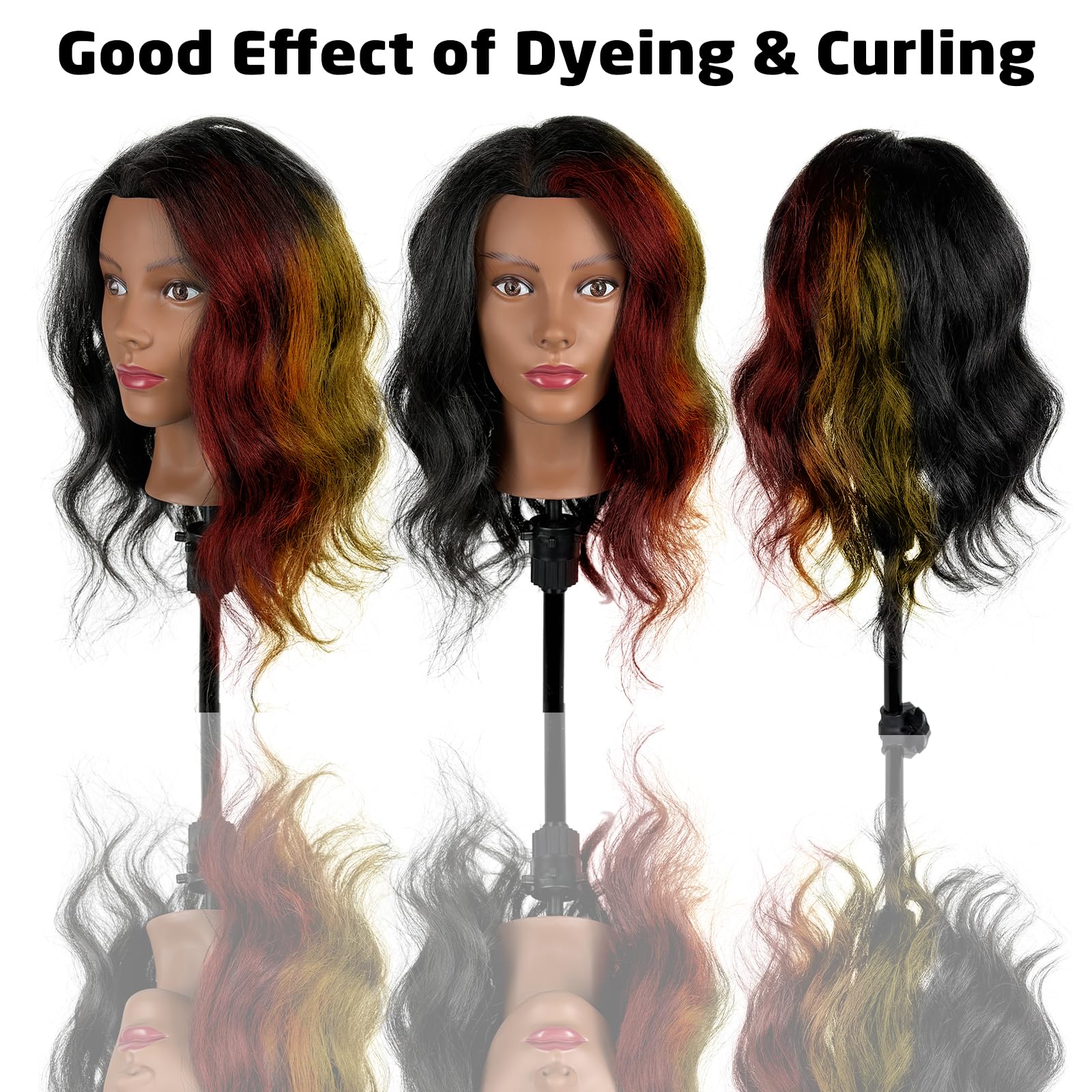 Opini Hair Head demonstrates curling and straightening with 18-inch length.