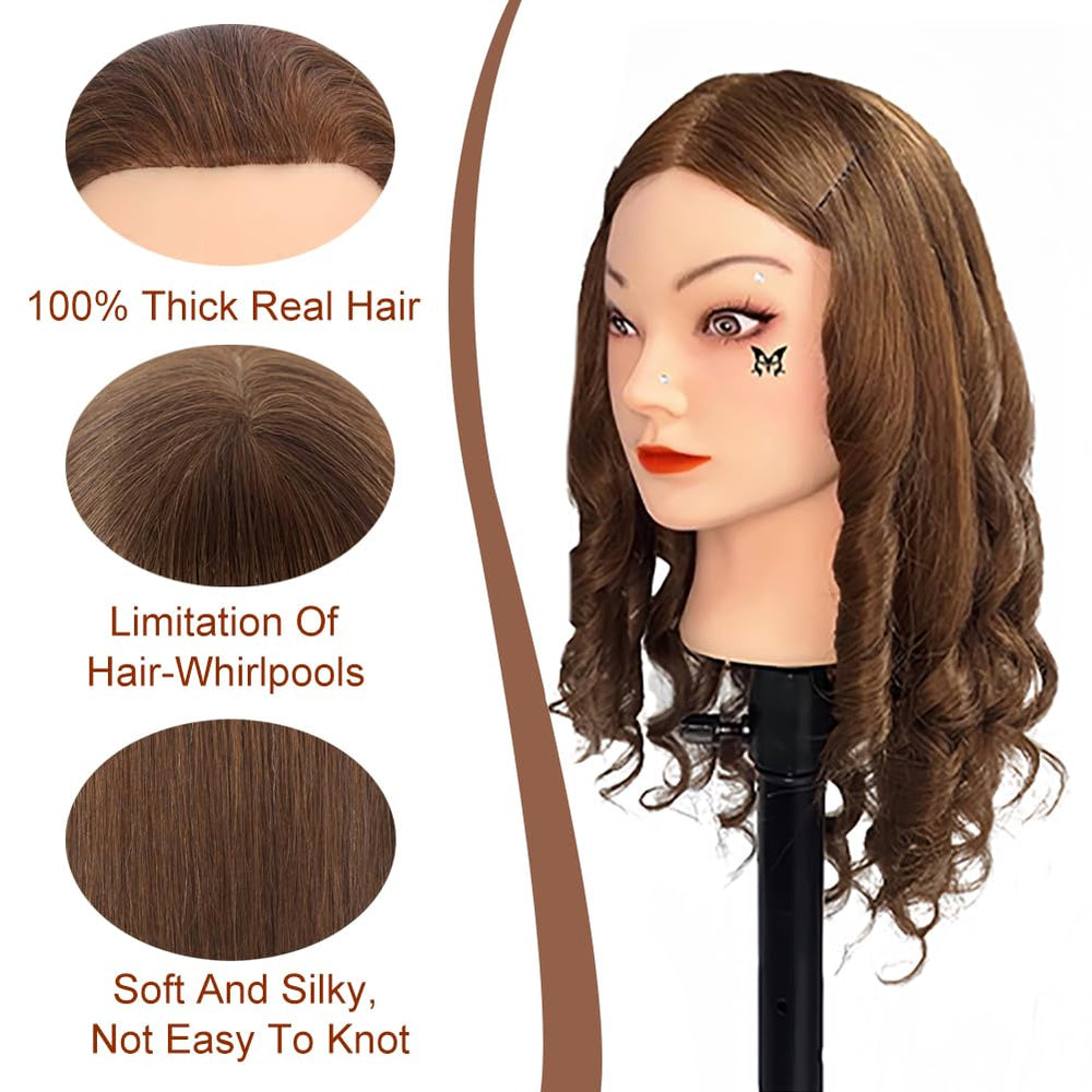 Opini mannequin head hair length 22-24 inches supports curling and cutting practice.