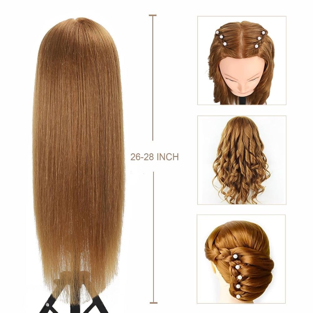 Opini mannequin head length 26-28 inches demonstrates full hair reach