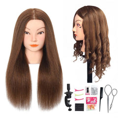 Opini mannequin head with real hair shows dense fullness for realistic styling practice.