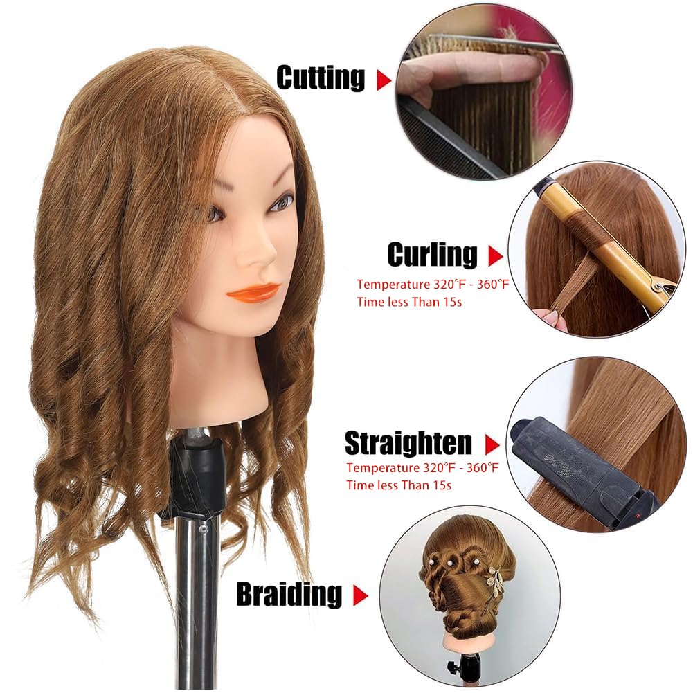 Opini mannequin head on table clamp stand for stable hair-styling practice.