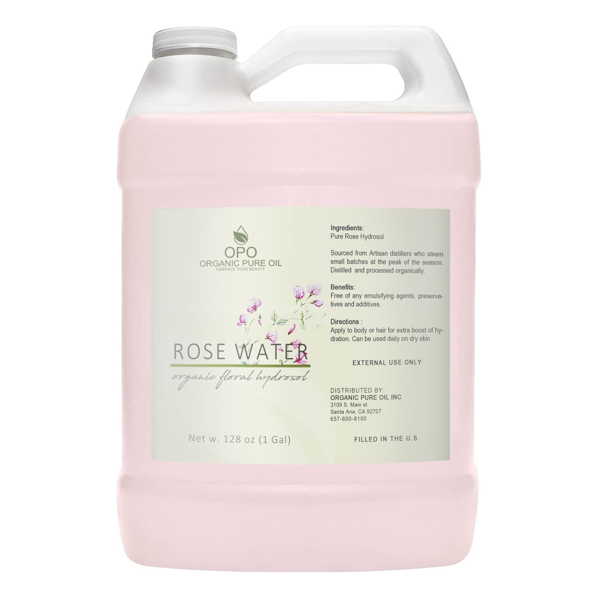 OPO rose hydrosol bottle 128oz for bulk facial hydration and body refreshment.