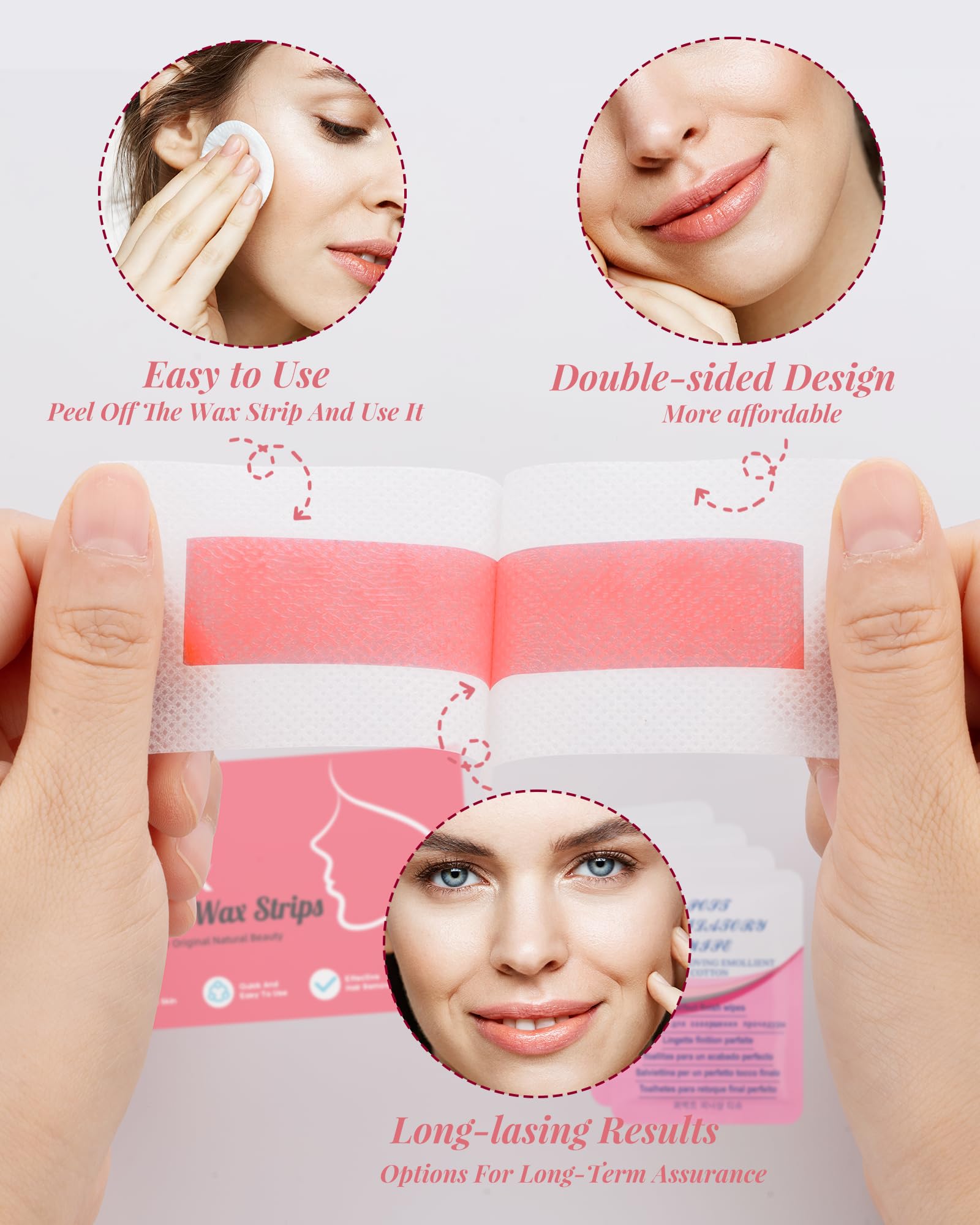 OPOX facial wax strips close-up during precise facial hair removal