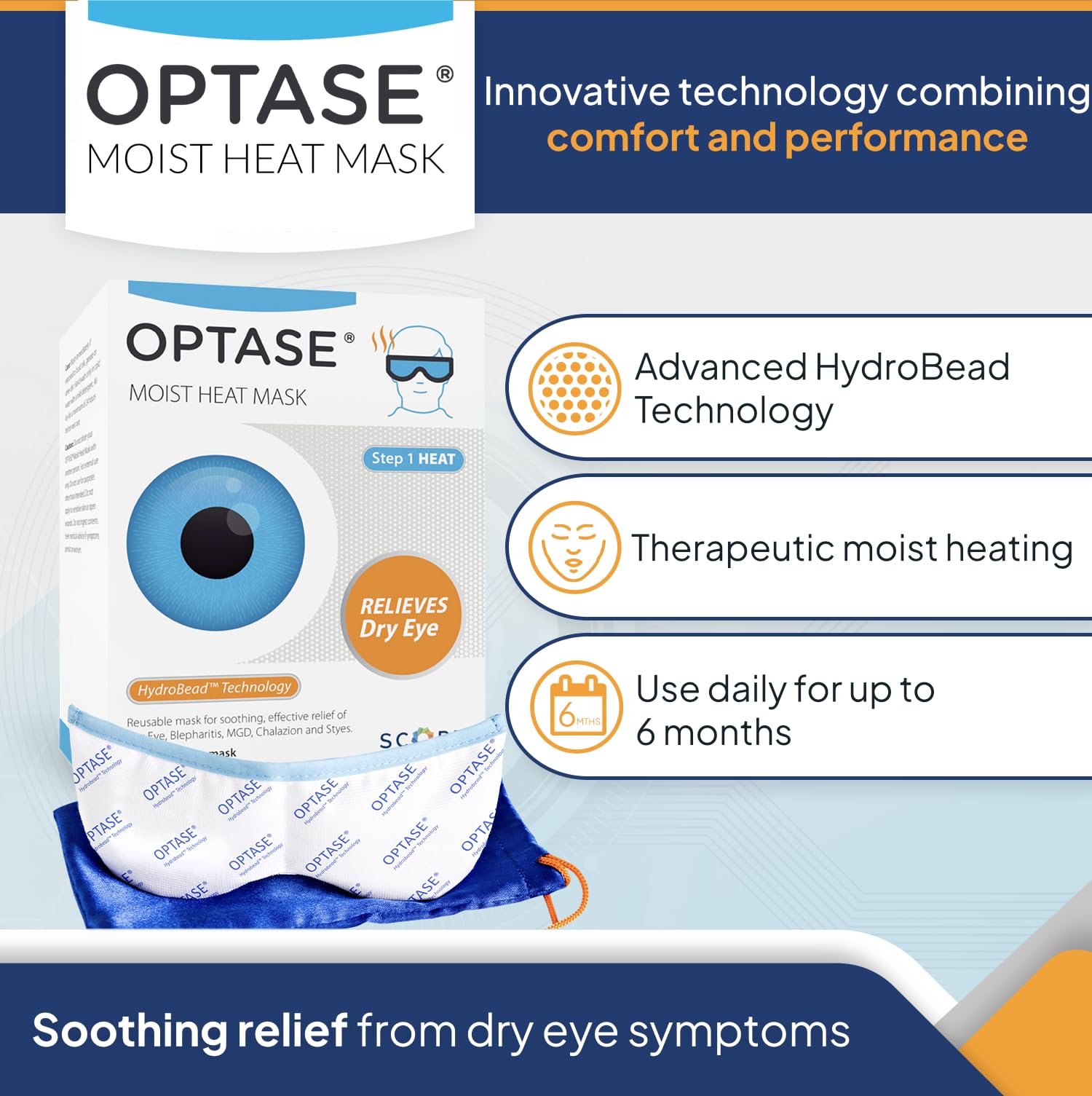 Optase HydroBead technology close-up highlights moisture-absorbing beads for sustained heat.