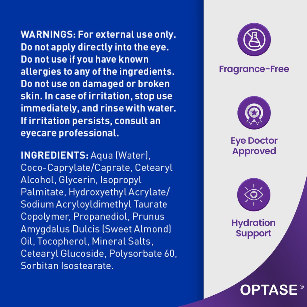 Optase LIFE ionized water technology detail highlighting advanced hydration and barrier support for eyelids