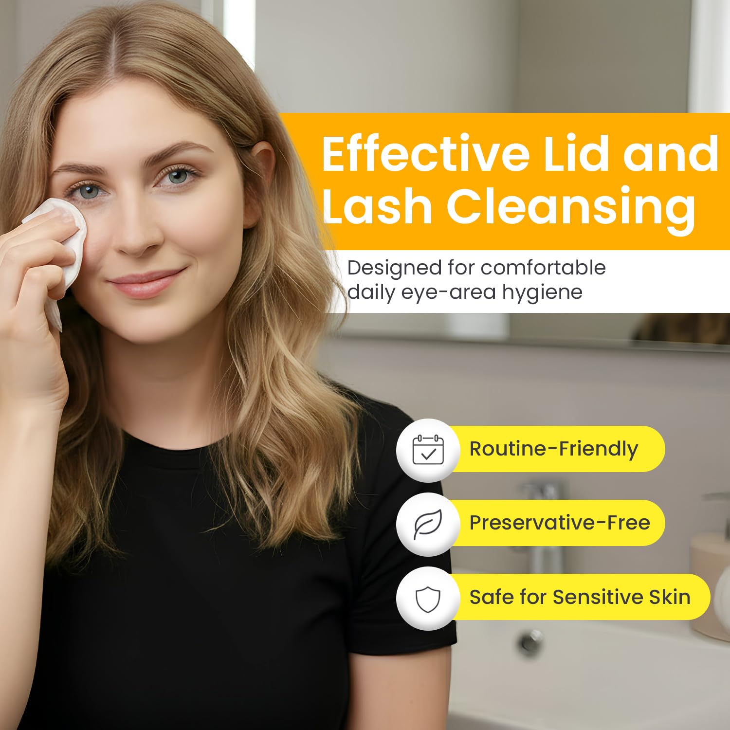 Optase Manuka Oil Eyelid Wipes demonstrating cleansing action near the lash line.