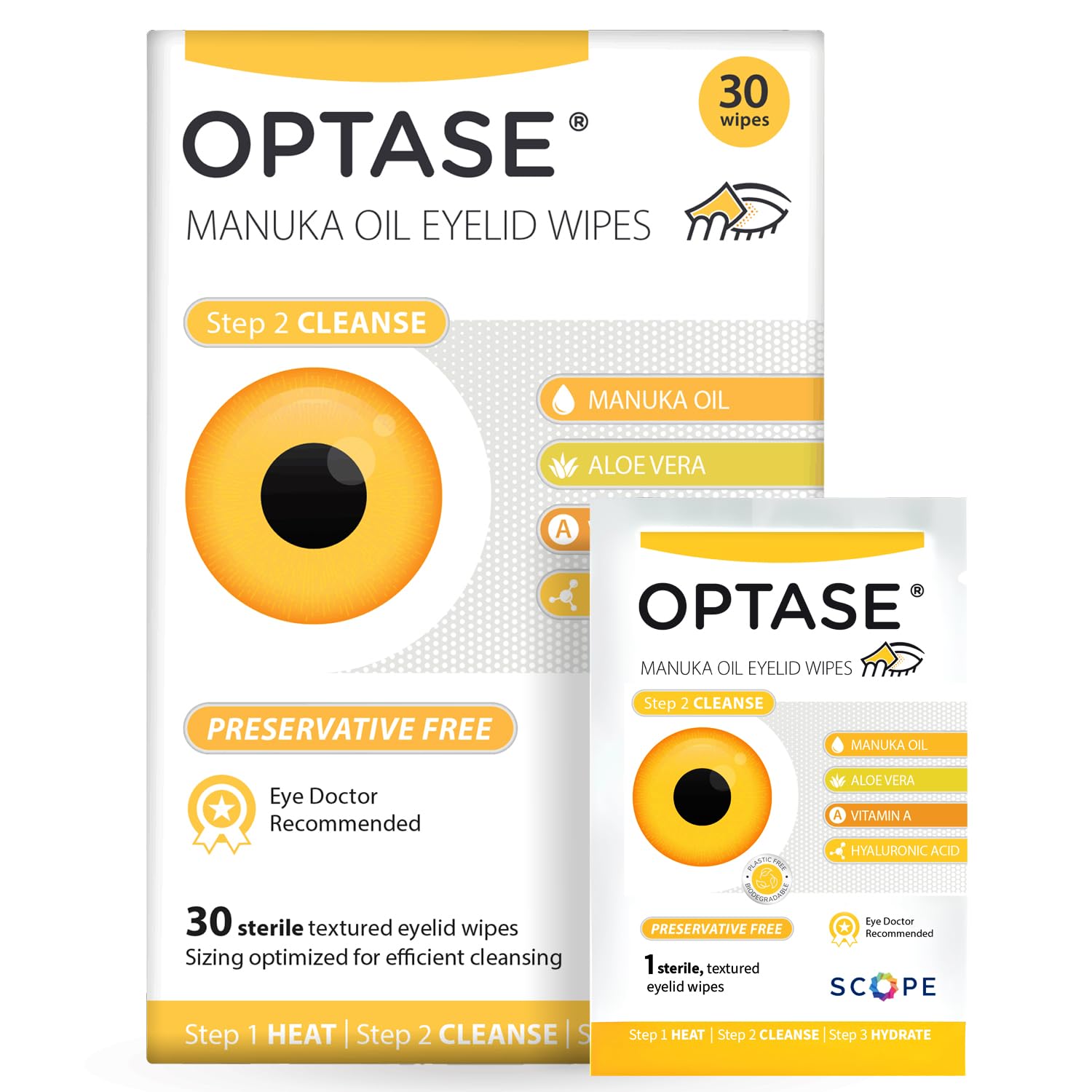Optase Manuka Oil Eyelid Wipes pack closed for convenient daily eyelid hygiene.