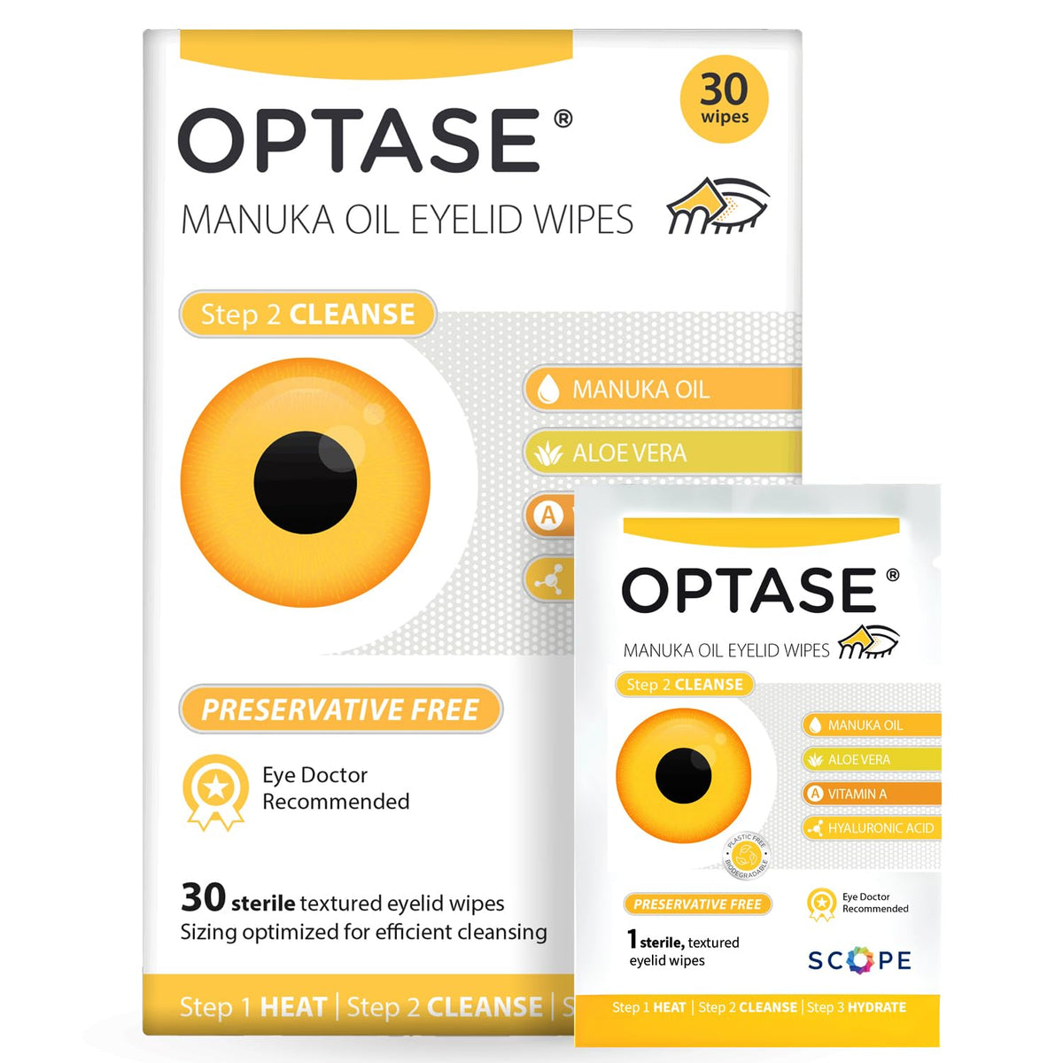 Optase Manuka Oil Eyelid Wipes pack closed for convenient daily eyelid hygiene.