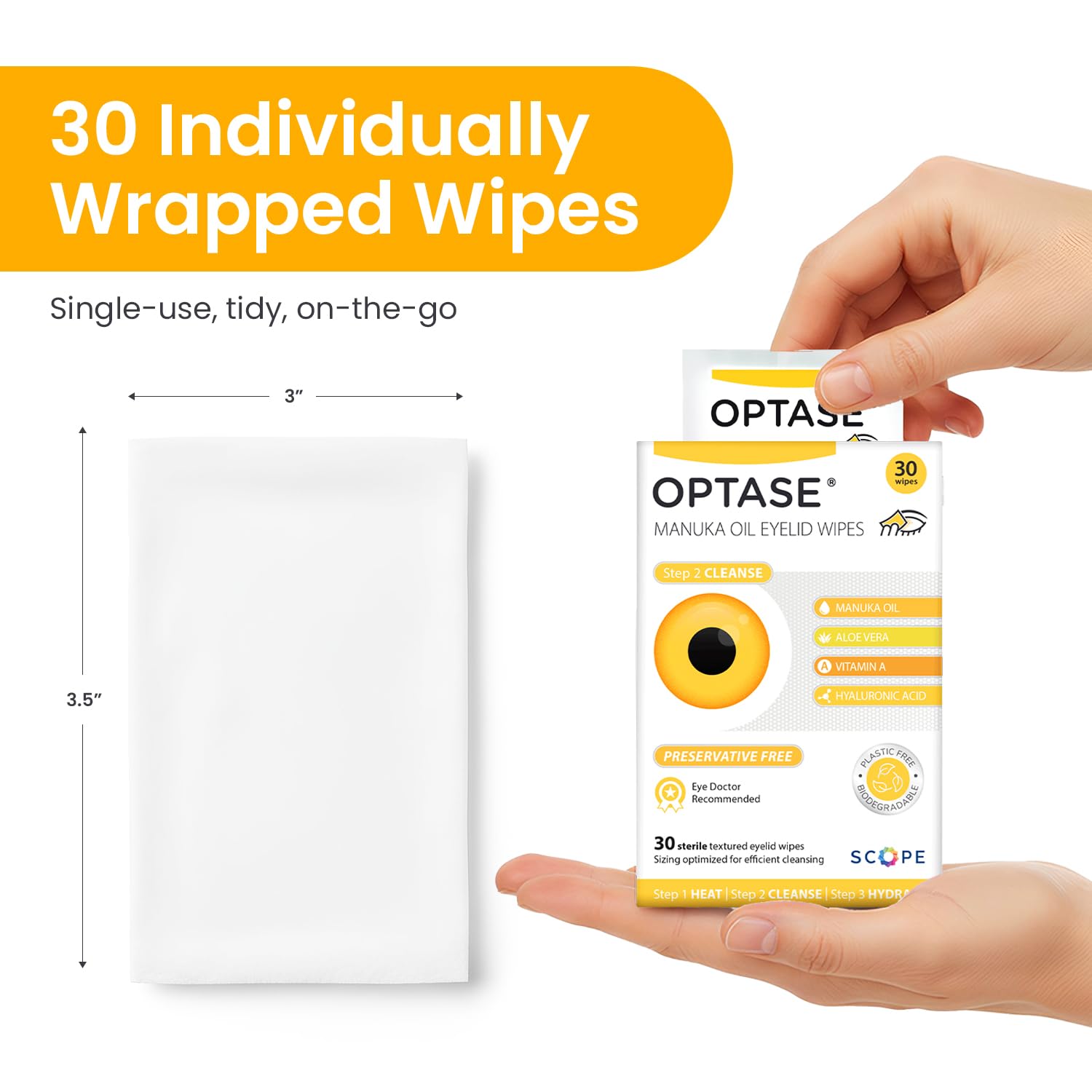 Optase Manuka Oil Eyelid Wipes suitable for sensitive eyes and skin.