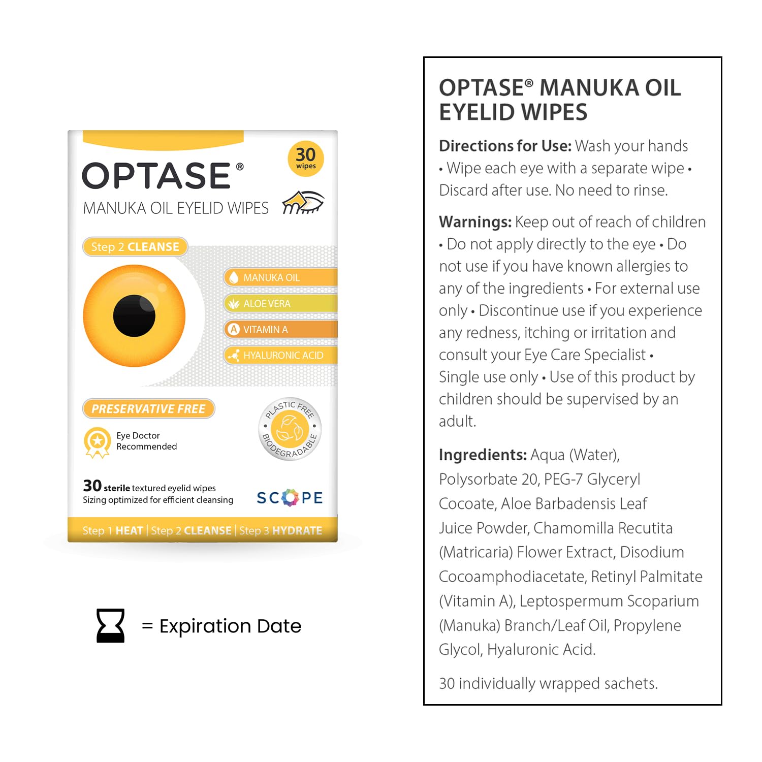 Optase Manuka Oil Eyelid Wipes single wipe ready for on-the-go cleansing.