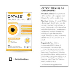 Optase Manuka Oil Eyelid Wipes single wipe ready for on-the-go cleansing.