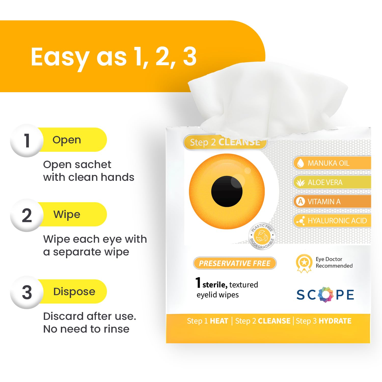 Optase Manuka Oil Eyelid Wipes travel-ready packaging for quick hygiene anywhere.