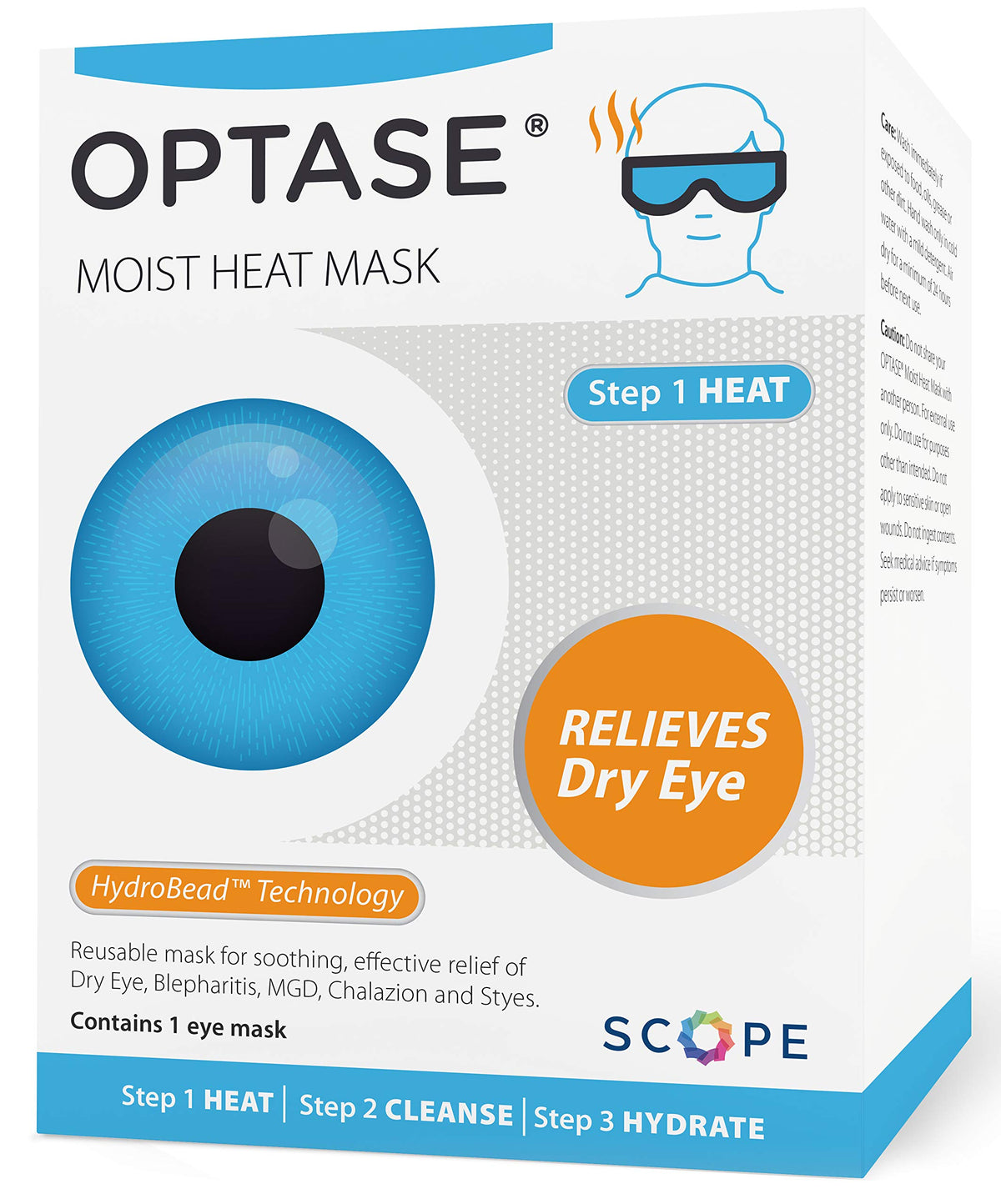 Optase Moist Heat Mask packaging, travel-ready for convenient relief.