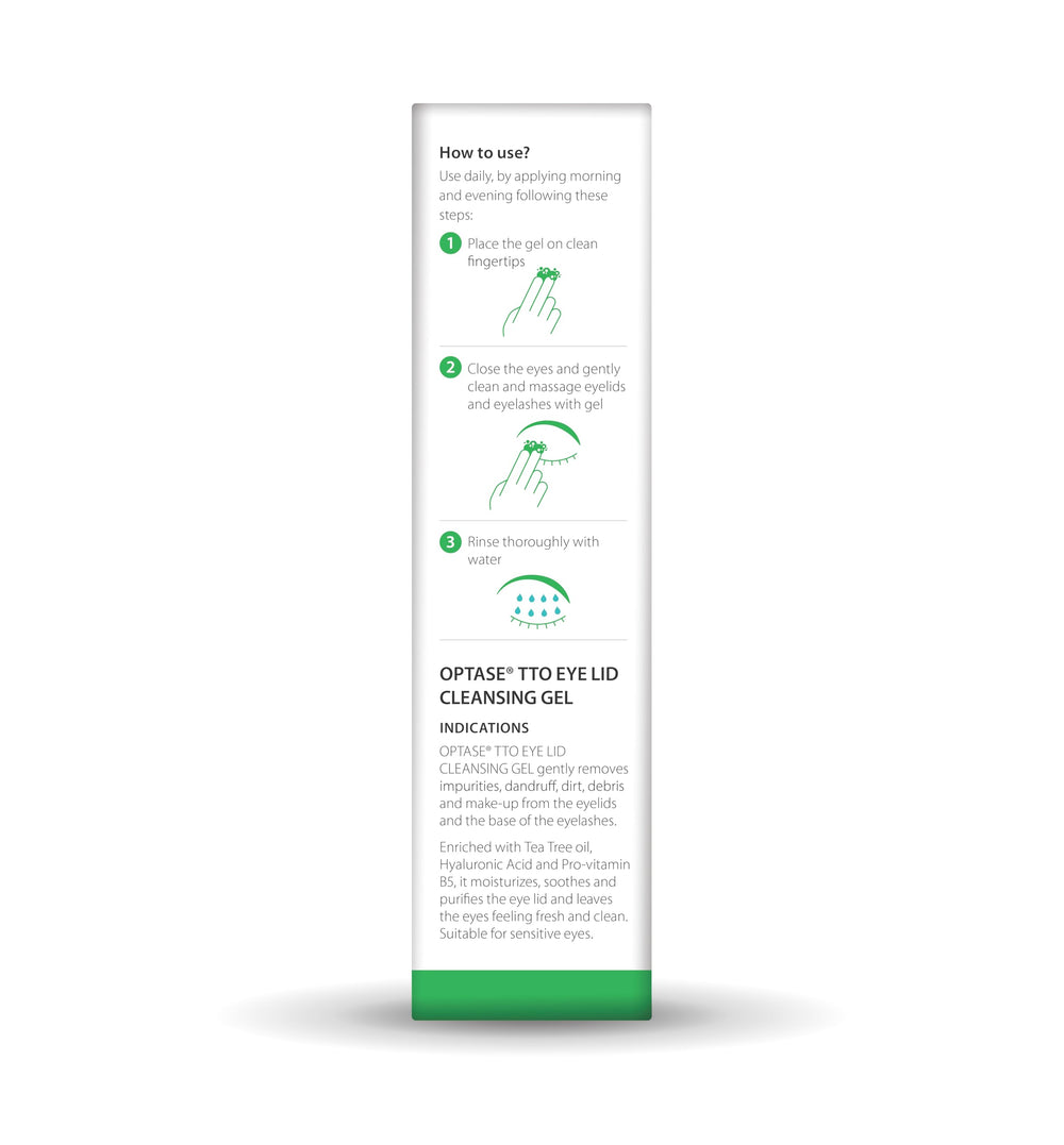 Optase eyelid gel texture shown for sensitive-skin-safe cleansing