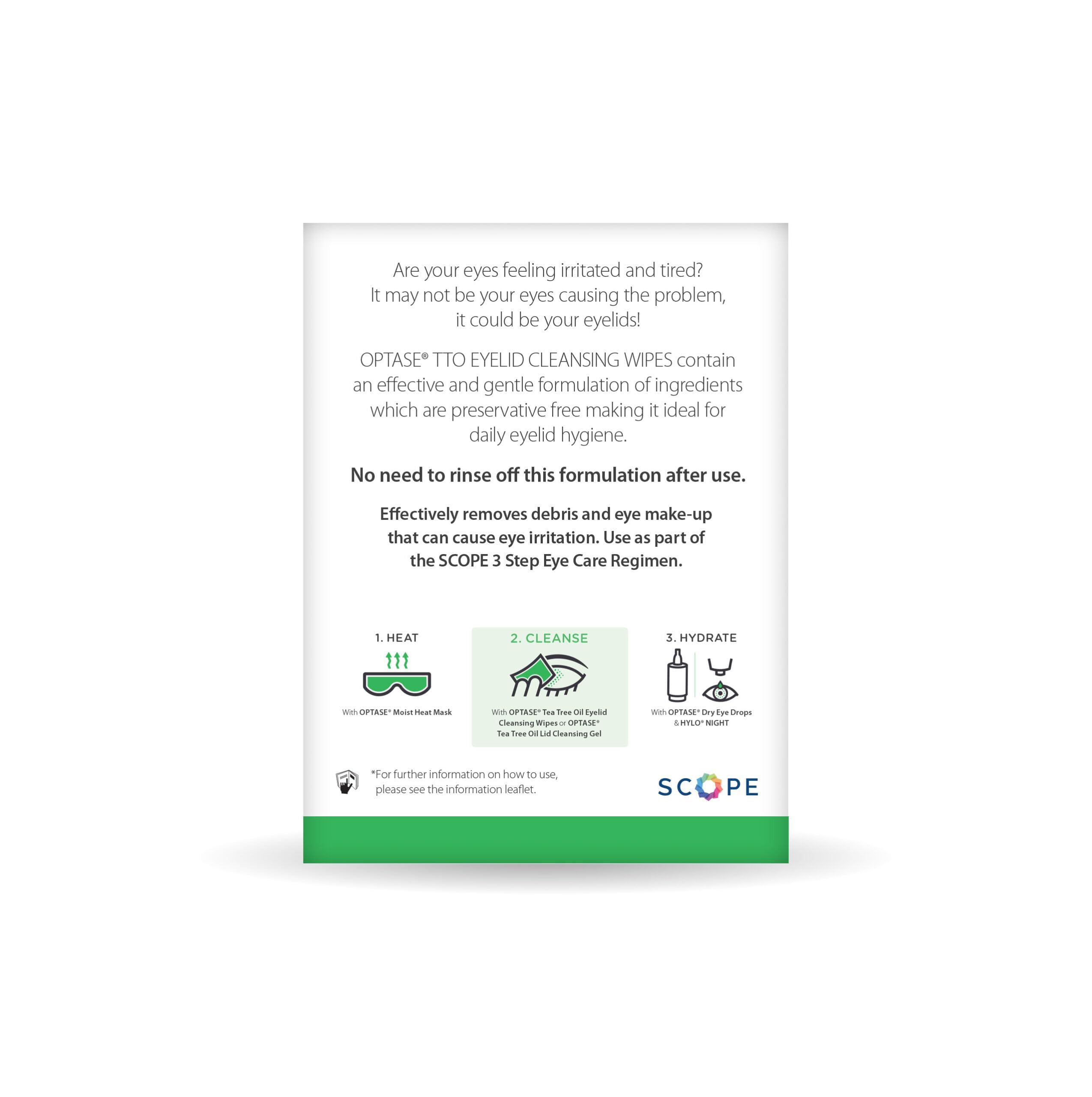 Optase TTO wipes safe for contact lens wearers and sensitive eyes.