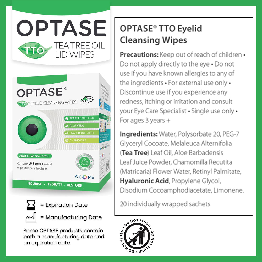 Optase TTO wipes individually wrapped for clean on-the-go eyelid care.