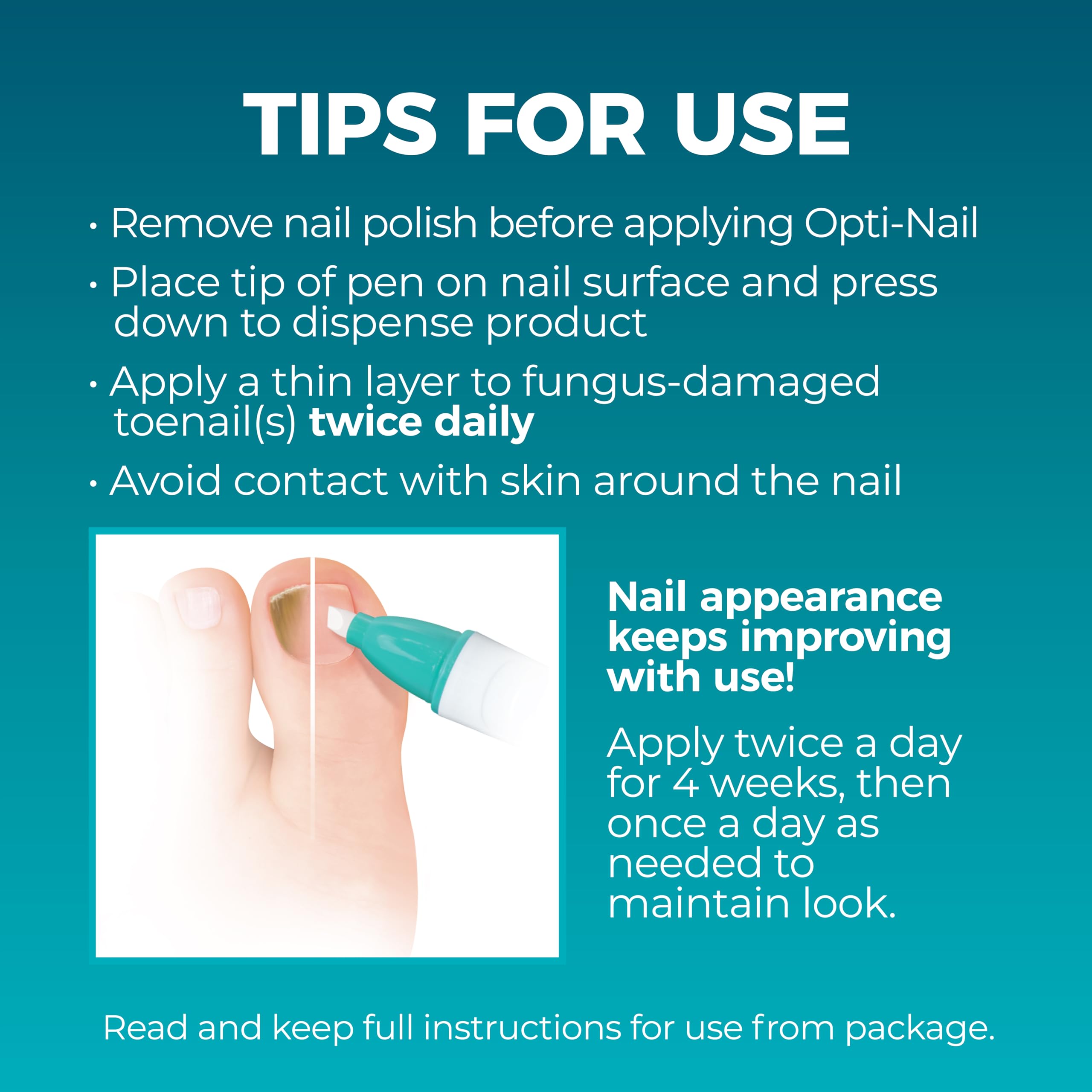 Opti-Nail compact pen design shown for neat, controlled application.