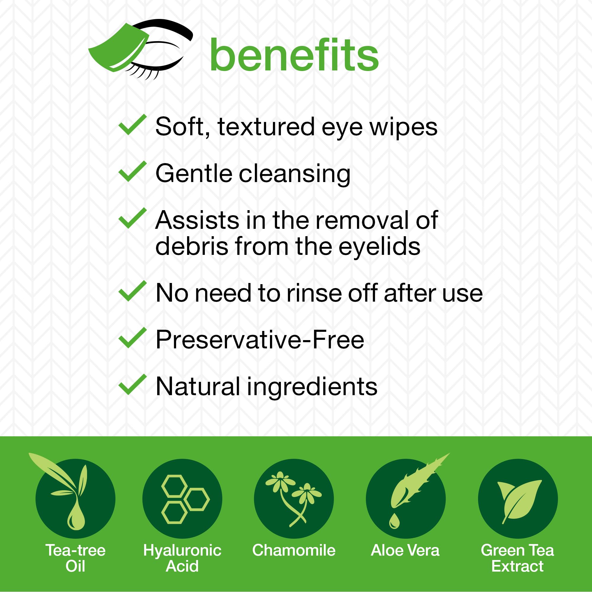 Opti-Soothe wipe application on eye area for gentle debris removal.