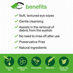 Opti-Soothe wipe application on eye area for gentle debris removal.