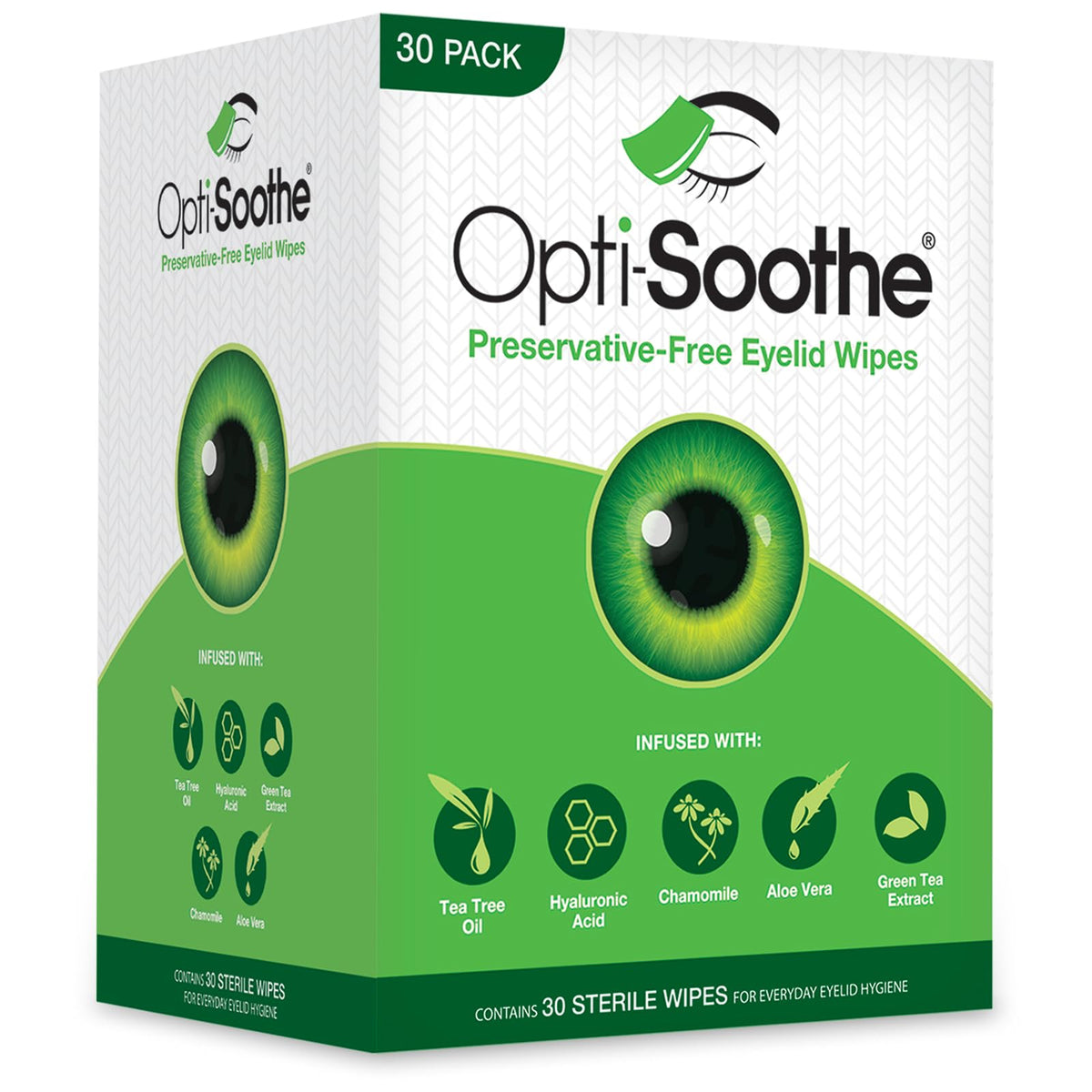Opti-Soothe wipes pack closeup for gentle eyelid cleansing.