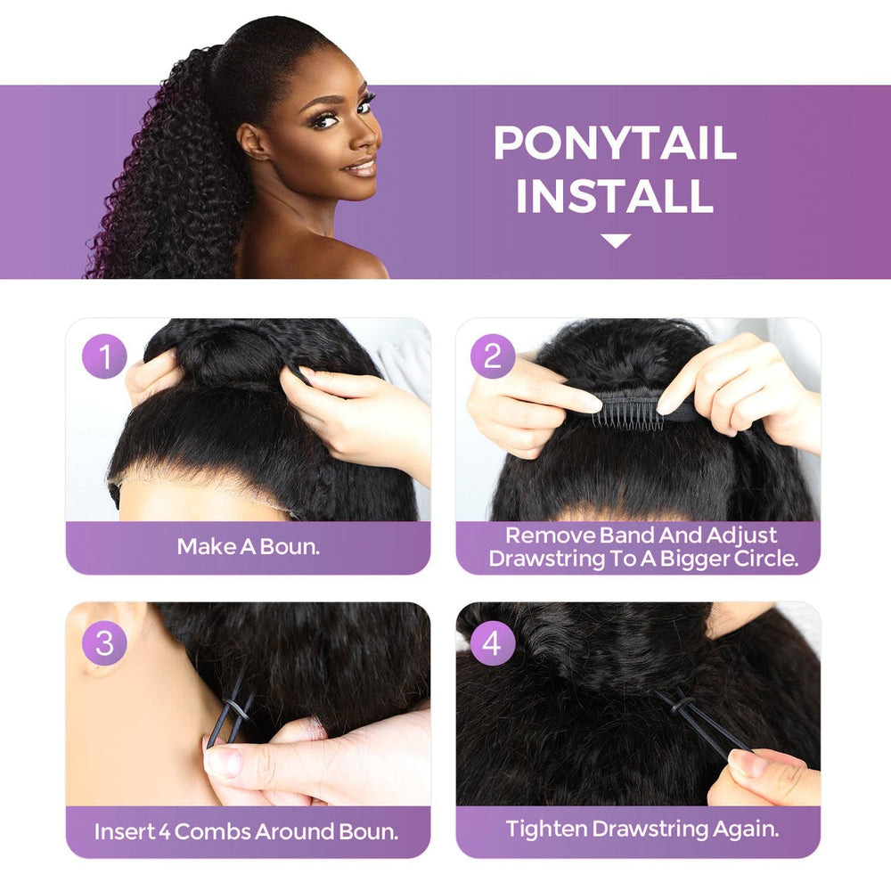 OQ Hair Afro Curly Half Wig high ponytail style close-up