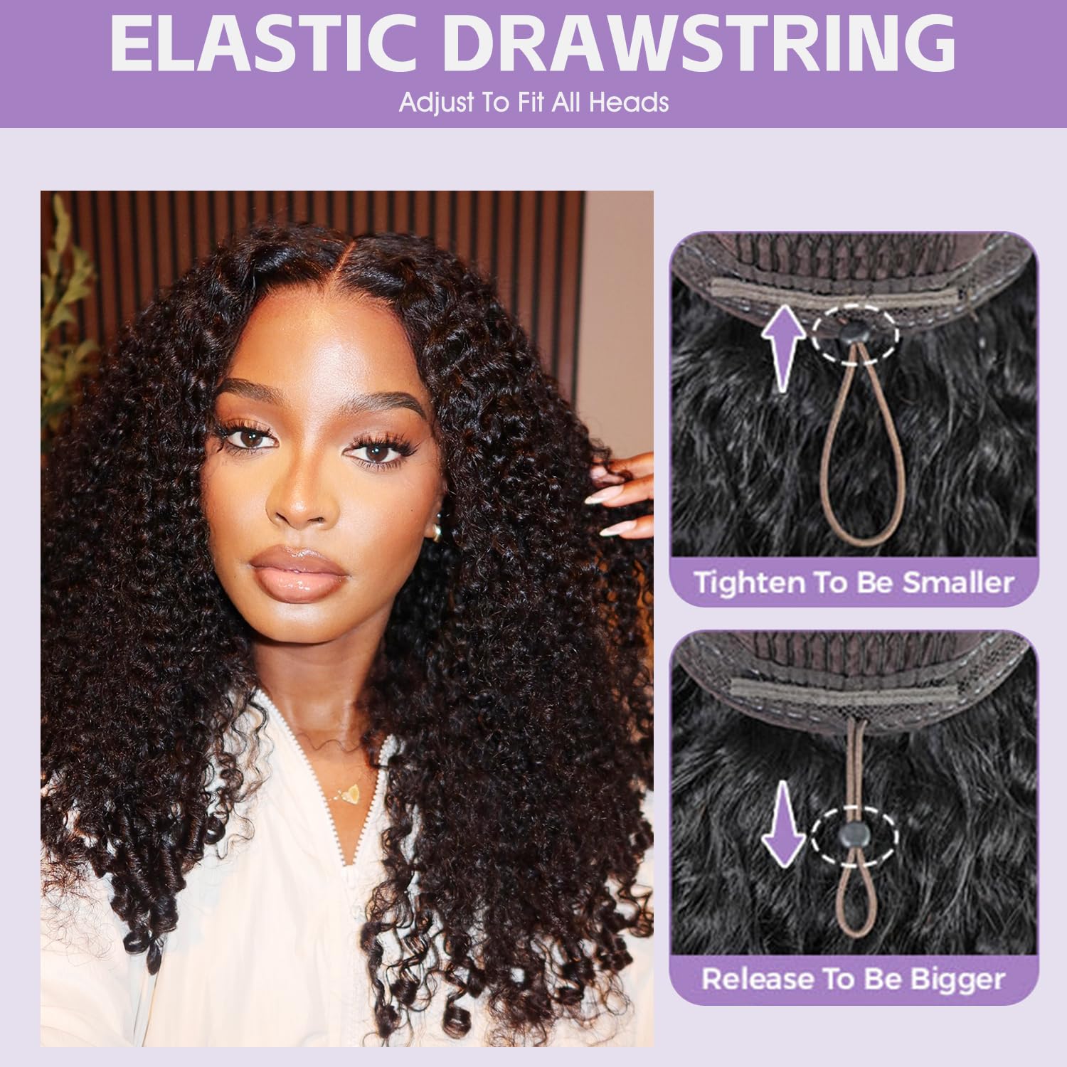 OQHair drawstring glueless cap for quick wear and secure fit.