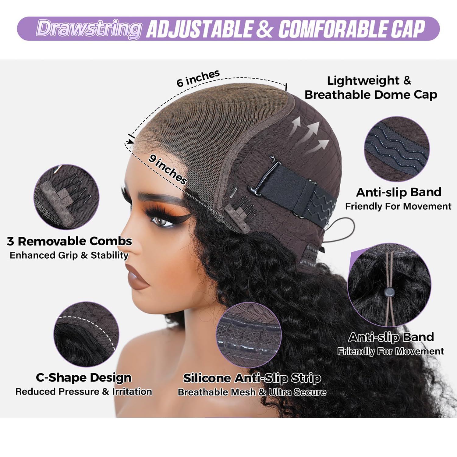 OQHair natural color curly wig blends with real hair for versatile styling.