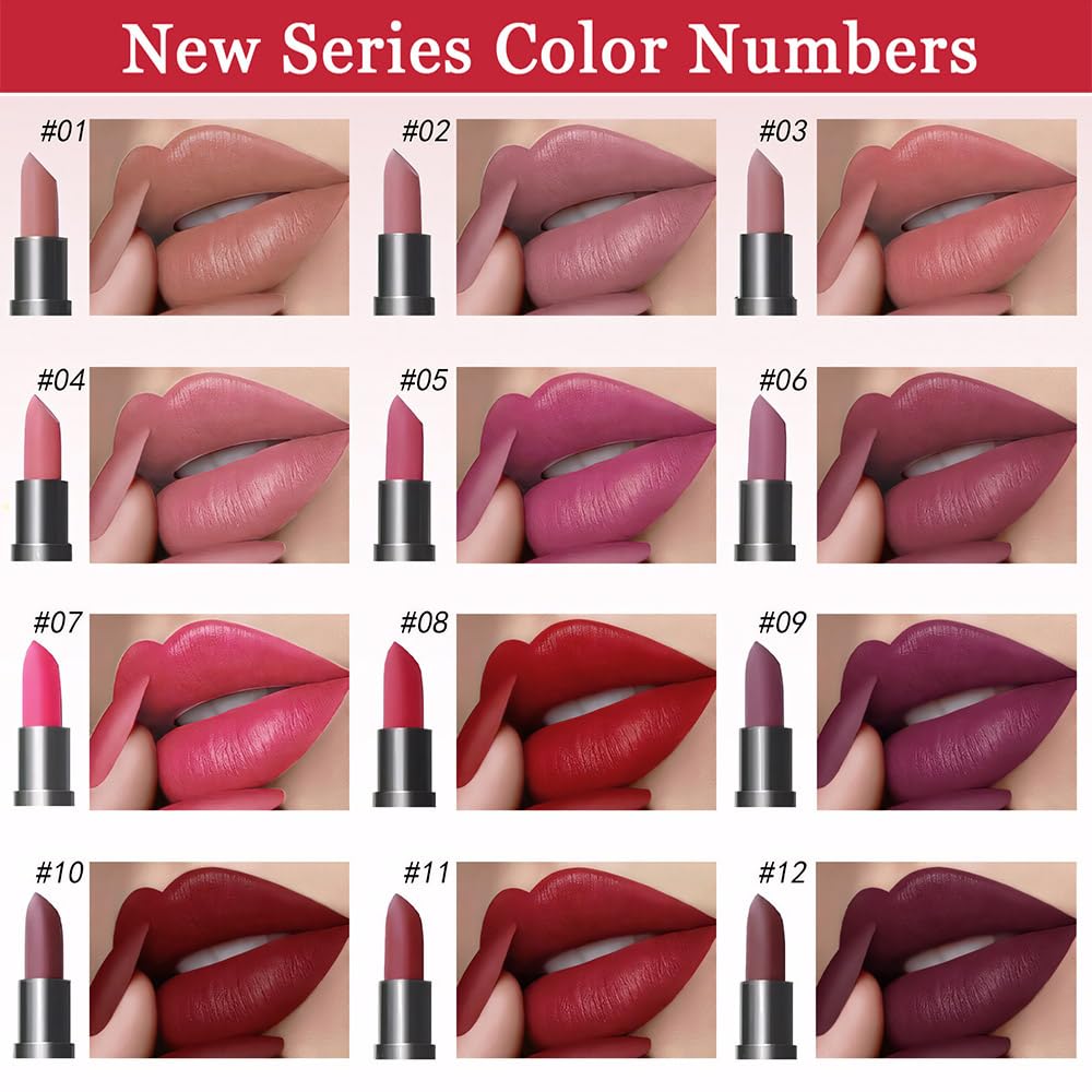 ORANOT 6pc matte lipstick pink swatches provide hydrating color for daytime looks.