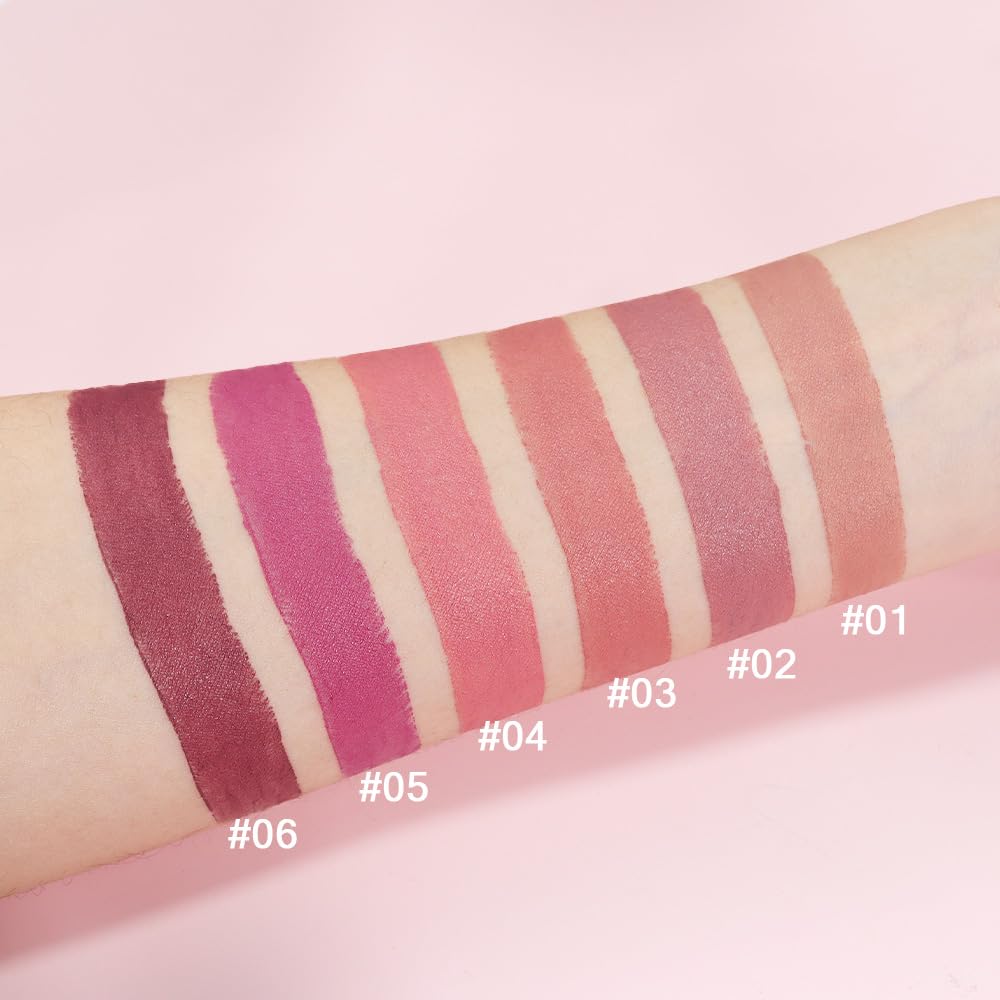 ORANOT 6pc matte lipstick purple swatches add modern color with comfortable wear.