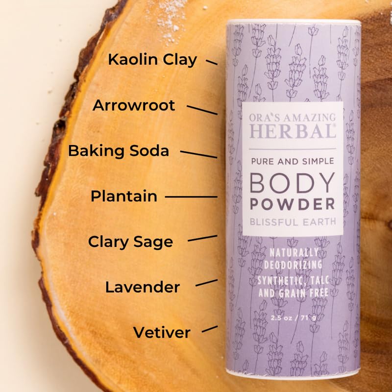 Ora's Amazing Herbal Blissful Earth lavender, clary sage, vetiver oils create natural fragrance.