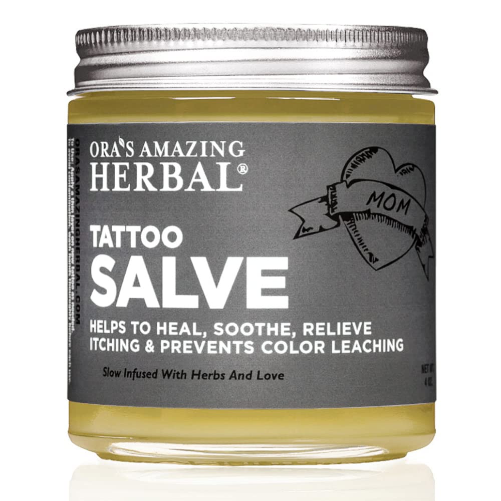 Ora's Amazing Herbal Tattoo Salve paraben-free label signals skin-friendly care.