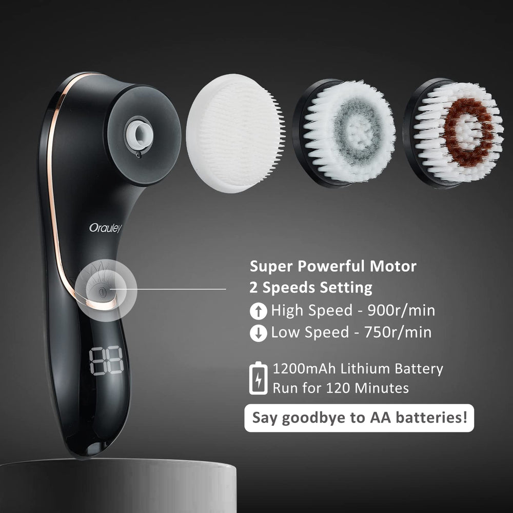 Orauley four brush heads setup showcasing versatility for all skin types.