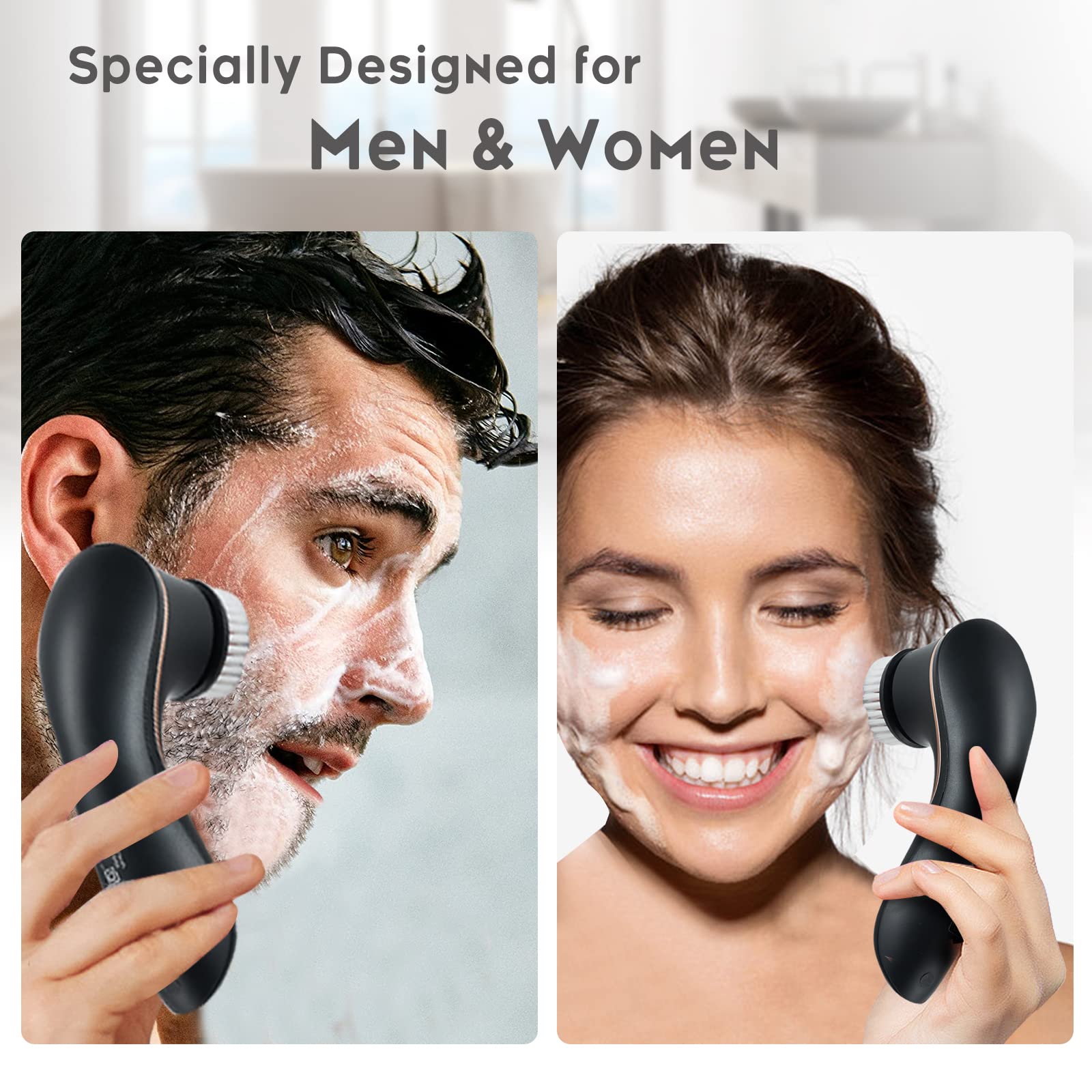 Orauley rotating heads close-up showing exfoliating power for deeper pore cleansing.