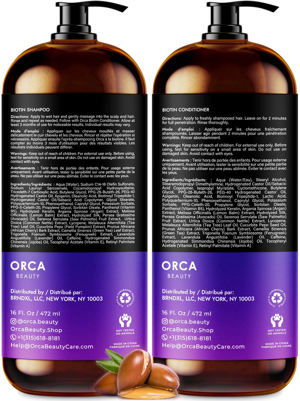 Orca Beauty biotin conditioner bottle supports thicker, healthier-looking hair