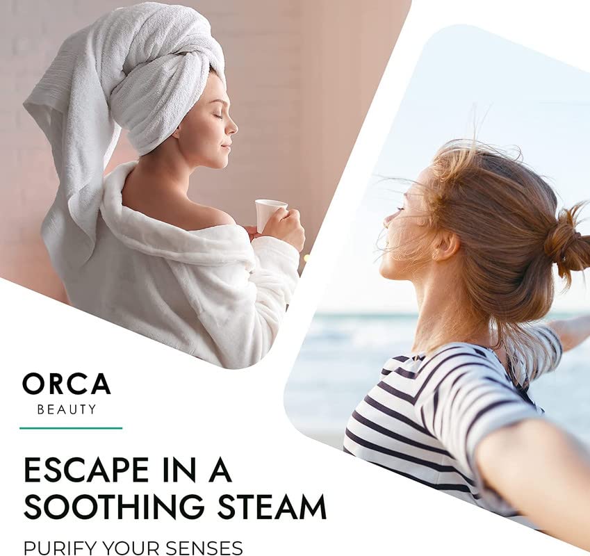 Orca Beauty steam diffusing in shower mist for spa like aromatherapy