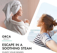 Orca Beauty steam diffusing in shower mist for spa like aromatherapy