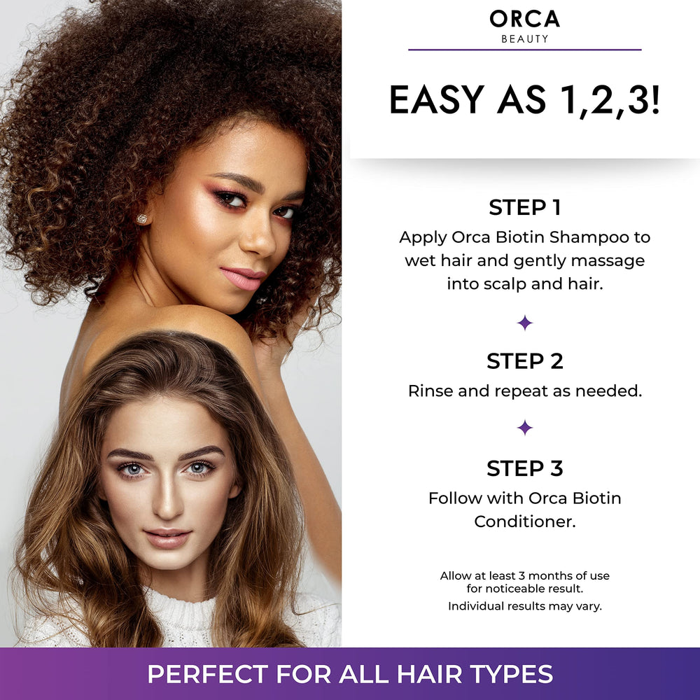 Orca Beauty thinning hair close-up showcases strands strengthened with biotin and keratin