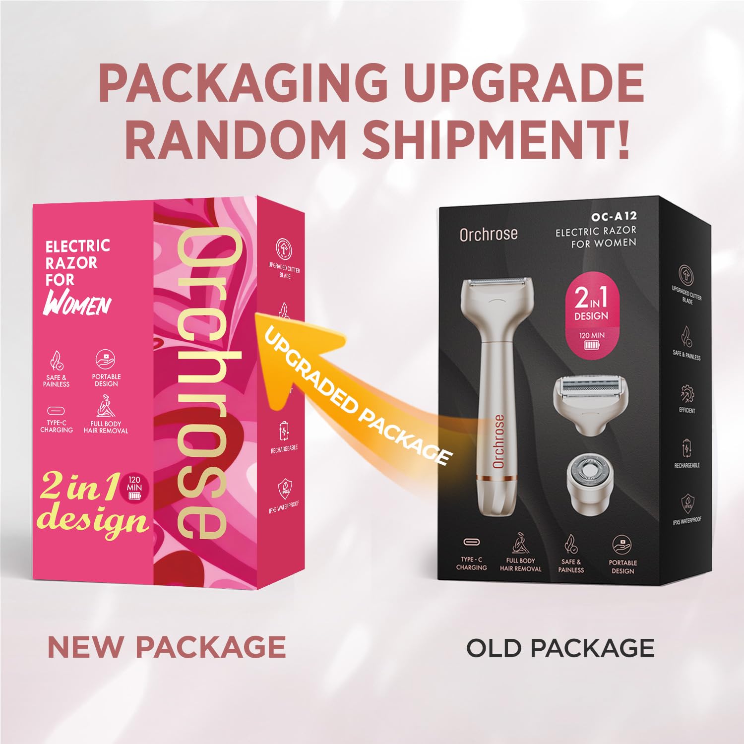 Orchrose electric razor 3-in-1 blade head trims longer hair smoothly with curved and straight blades.