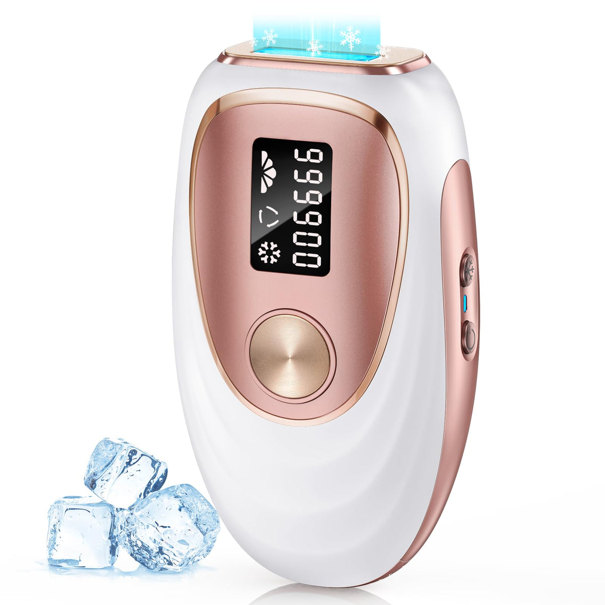 Oreeth IPL laser device rose gold front view for at-home hair removal