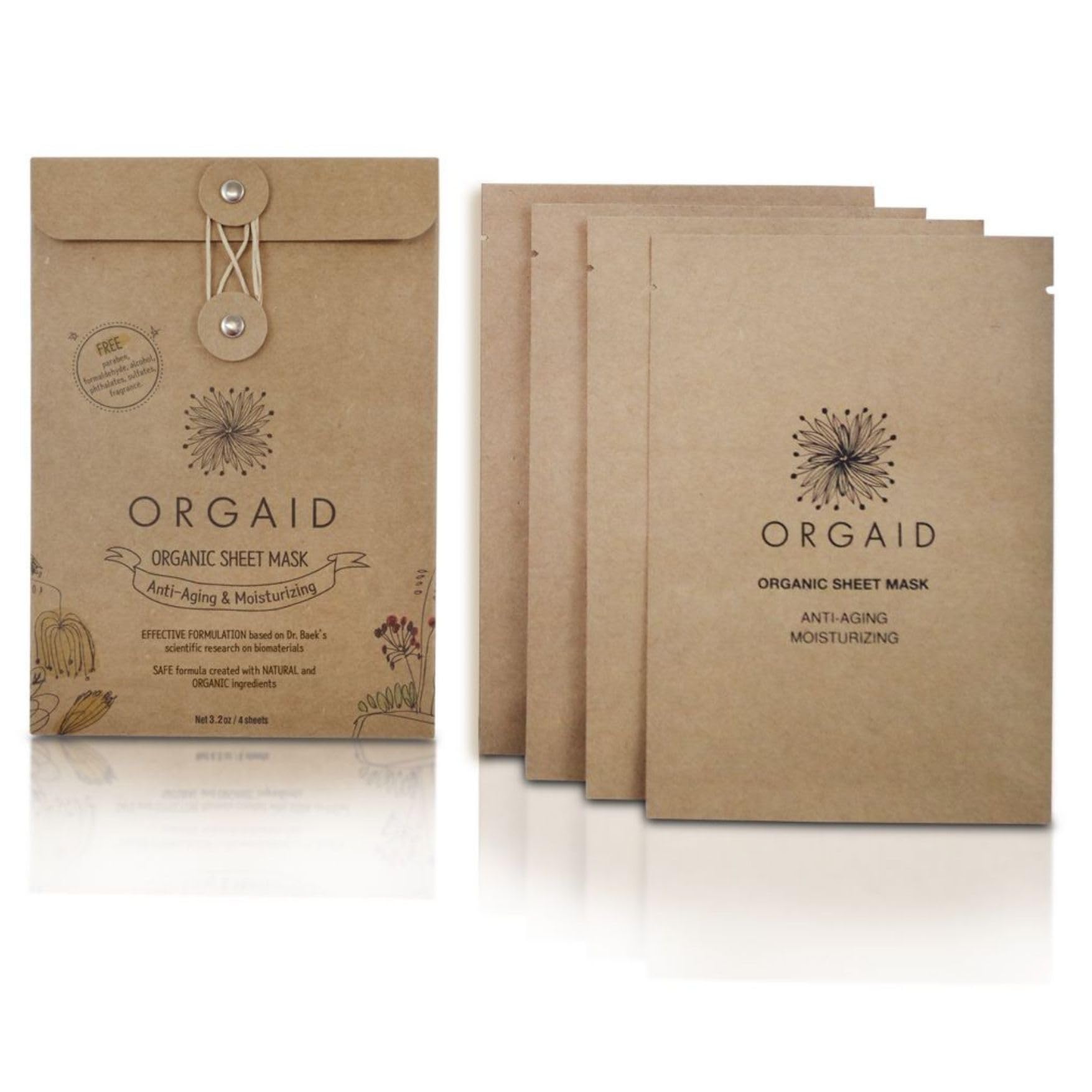 ORGAID Organic Sheet Mask close-up reveals hyaluronic acid for deep hydration.