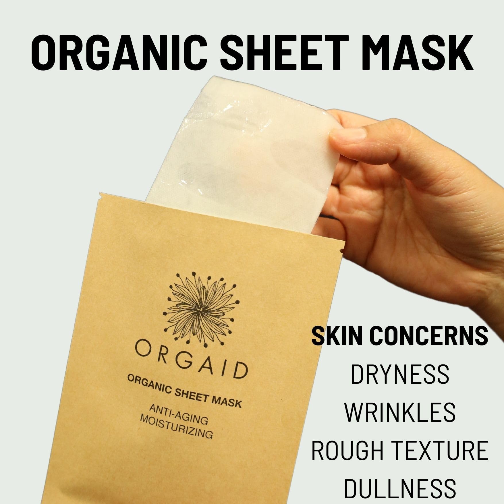 ORGAID Organic Sheet Mask USA-made packaging signals quality California craft.