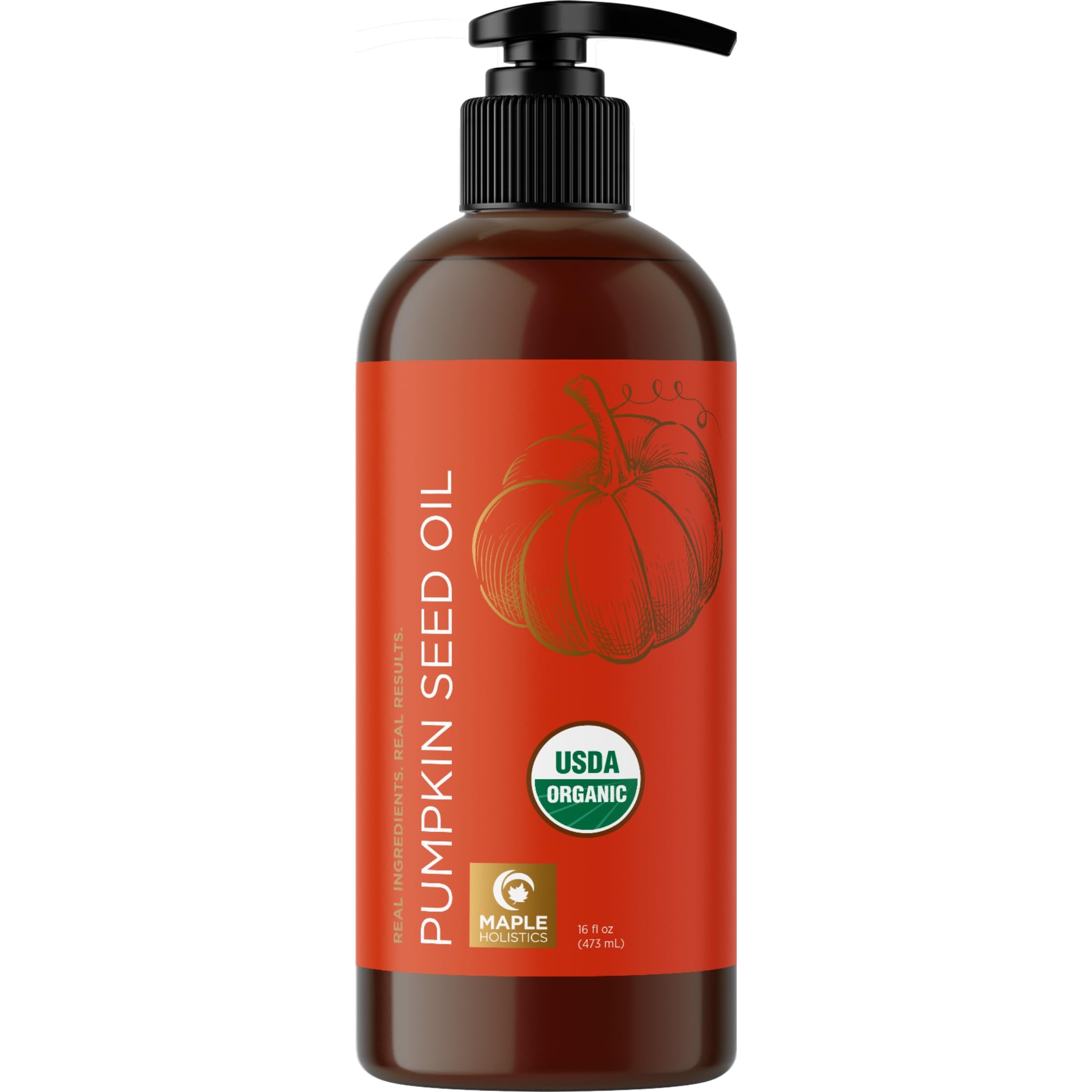 Organic certification label visible on Maple Holistics pumpkin seed oil