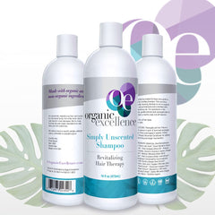 Organic Excellence Simply Unscented Shampoo rich natural lather from plant-based formula.