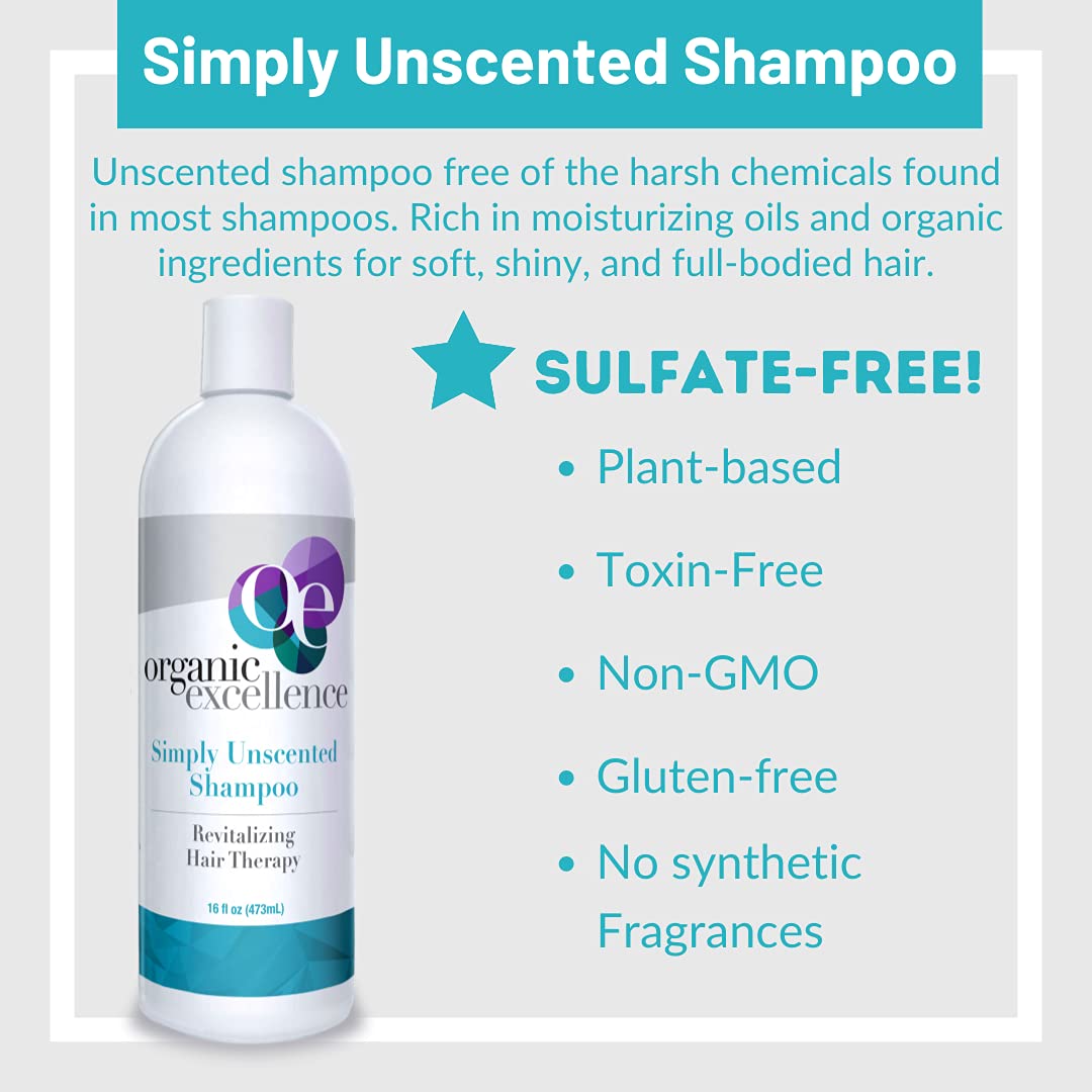Organic Excellence Simply Unscented Shampoo being poured for daily gentle cleansing.