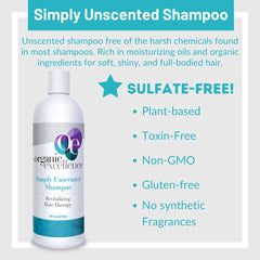 Organic Excellence Simply Unscented Shampoo being poured for daily gentle cleansing.