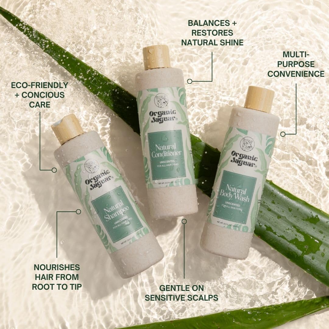 Organic Jaguar conditioner eco packaging in wheat-straw bottle for sustainability