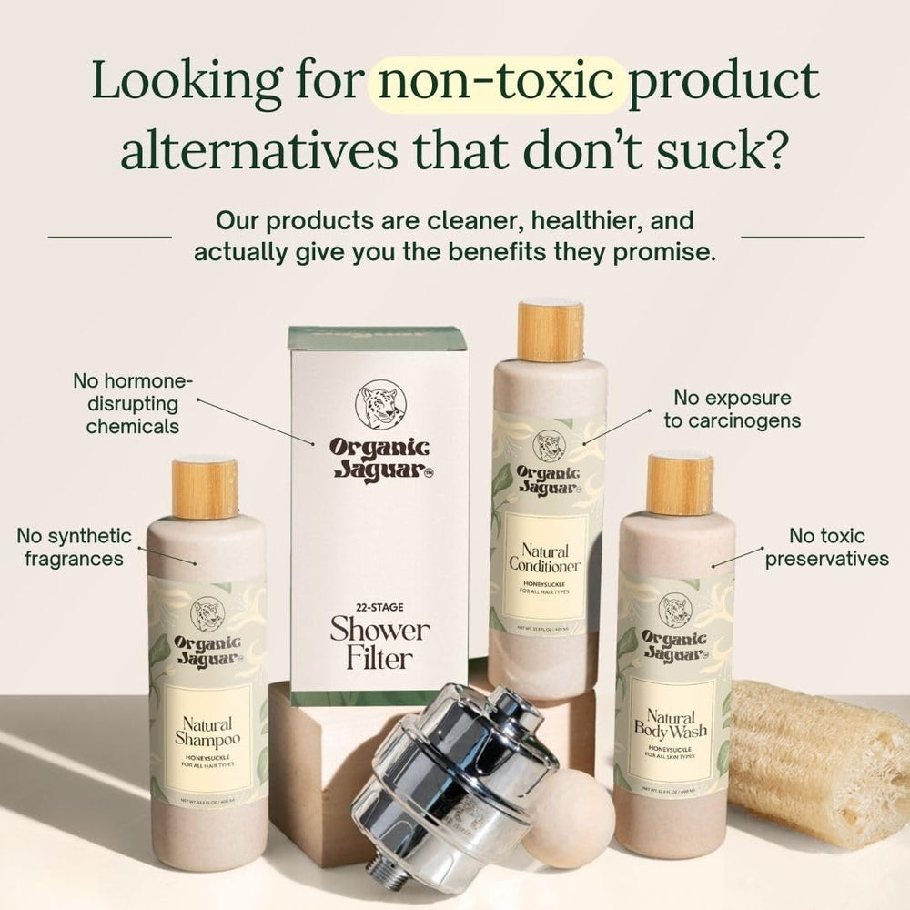 Organic Jaguar Honeysuckle Body Wash with Aloe Vera Gel highlighting hydration.